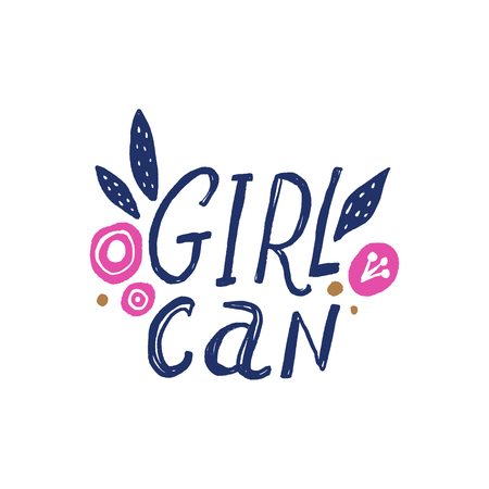 Girl can text. Tempting cute typography lettering postcard or poster. Vector illustrationのイラスト素材