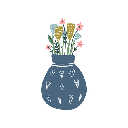 Vase with flowers. Hand drawn tylized temting contemporary art. Boho hipster drawingのイラスト素材