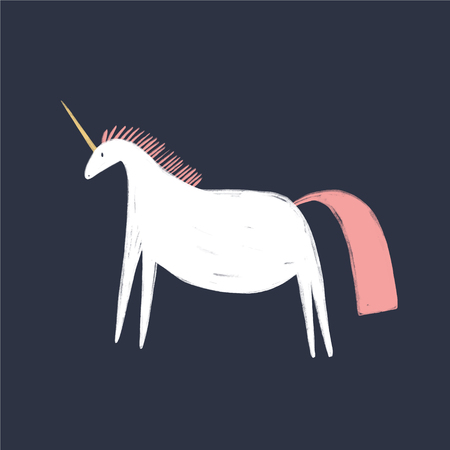 Hand drawn cute funny unicorn, nursery stylized temting contemporary art. Boho hipster drawingのイラスト素材