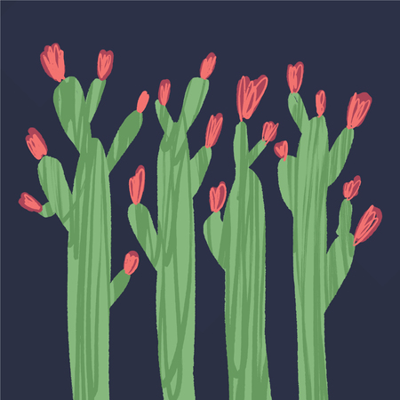 Hand drawn cacti art. Unique stylish modern painting, abstract stylish poster, room decor. Vector Illustration, clipartのイラスト素材