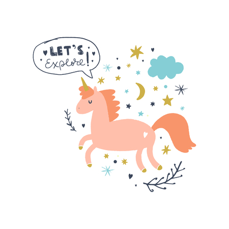 Unicorn nursery scandi wall art, animal prints, pastel, baby room pictures, commercial and personal use clip art, vector graphics, EPS and JPGのイラスト素材