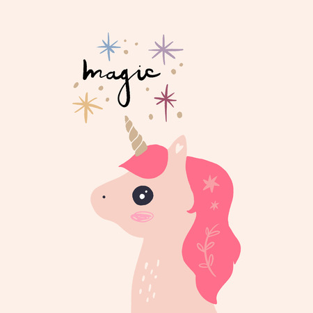 Unicorn head nursery scandi wall art, animal prints, pastel, baby room pictures, commercial and personal use clip art, vector graphics, EPS and JPGのイラスト素材