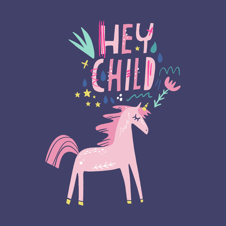 Unicorn vector, cute nursery wall art, animal prints, pastel baby room decor pictures, clip art, Illustrator EPS and JPGのイラスト素材