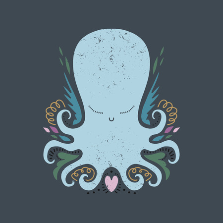 Vector hand drawn octopus, clip art illustration, vintage ethnic style, stylized sea animalのイラスト素材