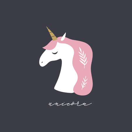 Vector and jpg image, clip art, editable isolated details. Artemis symbol in ancient Greek mythology. Cartoon unicorn head, baby stylish Illustration, unique print for posters, postcards, mugs, clothes and other. Pastel colorsのイラスト素材
