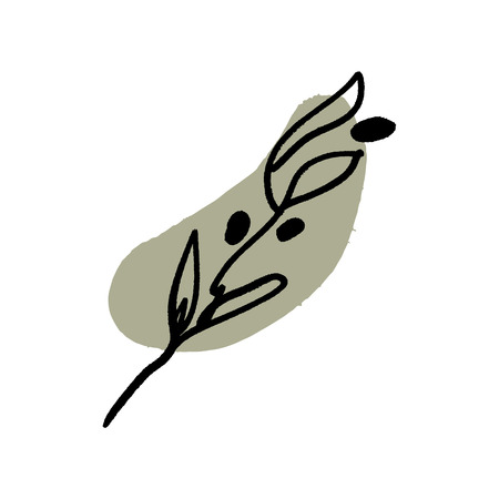 Olive branch. Modern ink sketch with abstract shapes.のイラスト素材