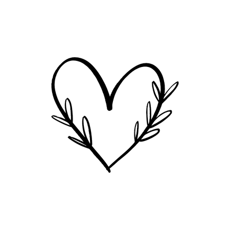 Floral line heart icon minimalistic clip art.のイラスト素材