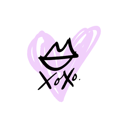 Hand drawn line sketch lipstick kiss symbol, hugs and kisses text. Vector, clipart, isolated details. Editable EPS formatのイラスト素材