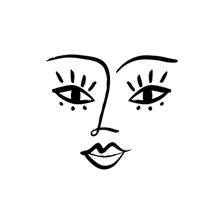 Modern abstract graphic element, stylish hand drawn black and white trendy line portrait art. Monochrome print for clothes, textile and other. Vector illustration, EPSのイラスト素材