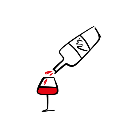 One line modern icon glass and bottle of wine set, hand drawn sketch vector EPSのイラスト素材