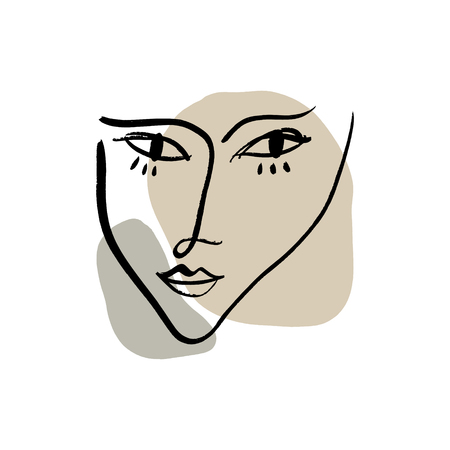 Simple hand drawn trendy line portrait face art. Pastel colors print for clothes, textile and other. Vector illustration, EPSのイラスト素材