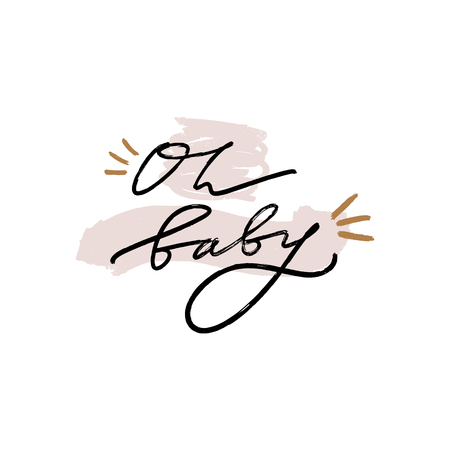 Hand lettered baby shower label, lettering. Stylish print for posters, cards, mugs, clothes and other. Vector Illustration, clipart. Isolated on white backgroundのイラスト素材