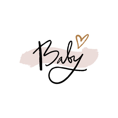 Hand lettered baby shower label, lettering. Stylish print for posters, cards, mugs, clothes and other. Vector Illustration, clipart. Isolated on white backgroundのイラスト素材