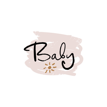 Hand lettered baby shower label, lettering. Stylish print for posters, cards, mugs, clothes and other. Vector Illustration, clipart. Isolated on white backgroundのイラスト素材
