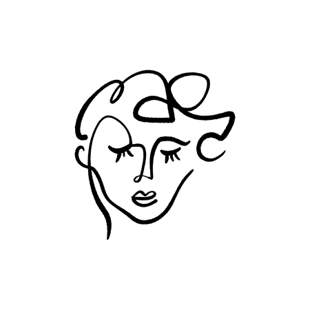 Simple hand drawn black and white trendy line drawing face. Abstraction. Monochrome print for clothes, textile and other. Vector illustrationのイラスト素材