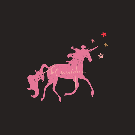 Vector unicorn lettering funny art, baby stylish illustration, unique print for posters, cards, mugs, clothes and otherのイラスト素材