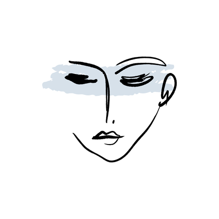 Line drawn black and white trendy face silhouette. Abstract contour. Print for clothes, textile and other.のイラスト素材