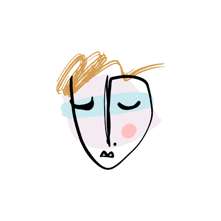 Simple hand drawn trendy line drawing face. Abstract print for clothes, textile and other.のイラスト素材