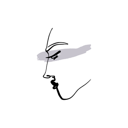 Line drawn black and white trendy face silhouette. Abstract contour. Print for clothes, textile and other.のイラスト素材