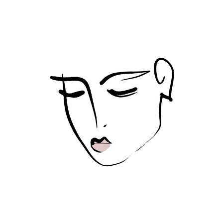 Line drawn black and white trendy face silhouette. Abstract contour. Print for clothes, textile and other.のイラスト素材