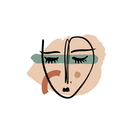 Simple hand drawn trendy line drawing face. Abstract print for clothes, textile and other.のイラスト素材