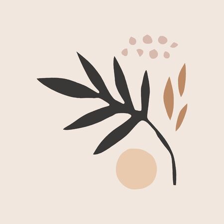 Mid century abstract shapes decorative background or layout, creative universal aesthetic floral card. Scandinavian camel colors palette, vector EPS.のイラスト素材