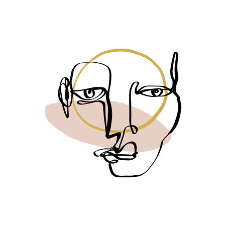 Modern abstract trendy outline face. Contemporary portrait silhouette. Hand drawn continuous line, minimalistic concept. Print for clothes, textile and other. Vector illustration.のイラスト素材