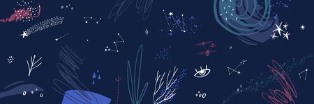 Starry Earth space scene vector, foggy galaxy texture. Dark colors. Stars and planets illustration. Good for poster, wallpaper, banner, layout, cover design and moreのイラスト素材