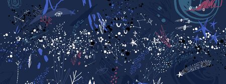 Starry Earth space scene vector, foggy galaxy texture. Dark colors. Stars and planets illustration. Good for poster, wallpaper, banner, layout, cover design and moreのイラスト素材