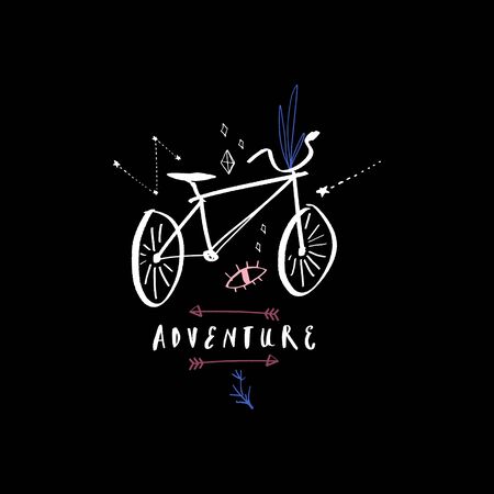 Space lettering vector. Travel bicycle conceptのイラスト素材