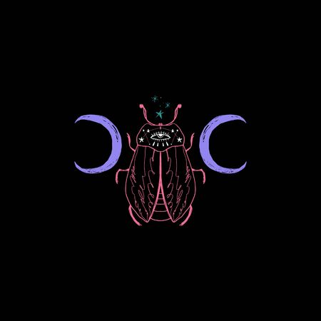 space magic beetle. Sacred Moon symbol, abstract artのイラスト素材