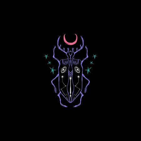space magic beetle. Sacred Moon symbol, abstract artのイラスト素材