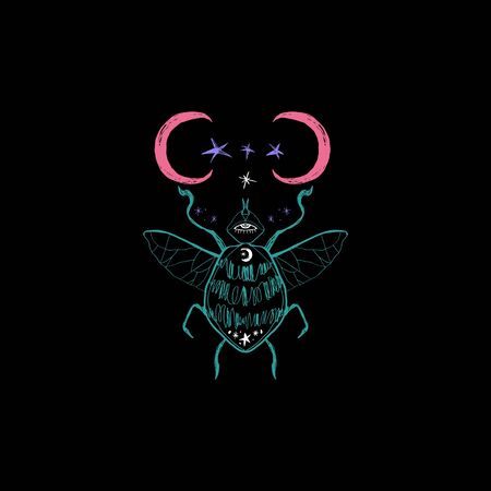 space magic beetle. Sacred Moon symbol, abstract artのイラスト素材