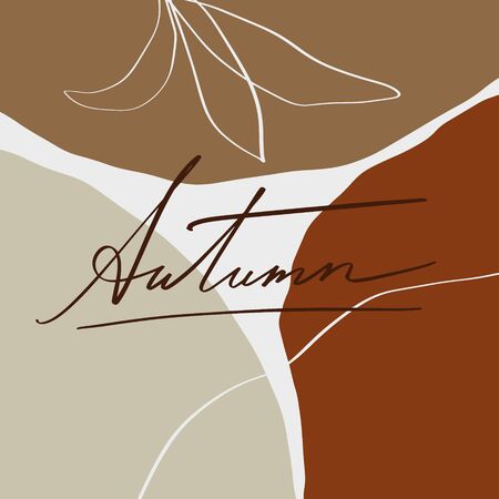 Terracotta Art Autumn Plant Leaves Print Abstract Modern Digital Painting Fashion Scandinavian Style Color Abstraction Poster Contemporary Liquid Organic Print Burnt Orange Vector Illustration Clipartのイラスト素材