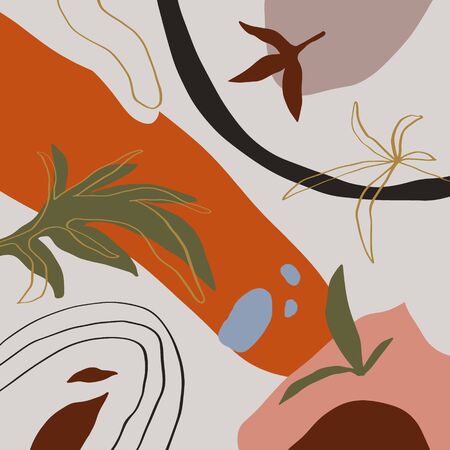 Terracotta Floral Art Print Abstract Modern Digital Painting Fashion Scandinavian Style Abstraction Poster Contemporary Print Burnt Orange Vector Illustration Clipartのイラスト素材