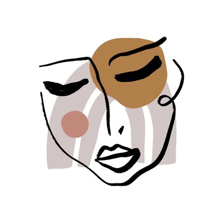 Woman Face Collage Abstract Warm Terracotta Nude Color Shapes Interior Poster Fashion Artistic Portraitのイラスト素材