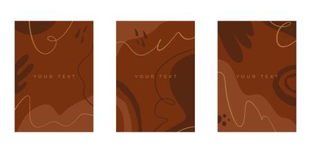 Modern Triptych Frames Vector Leaflet Memphis Fluid Brochure Elements Collection Set Liquid Shapes Posters. Terracotta Composition. Flow Summer Tropical Banner EPSのイラスト素材