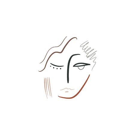 Boho Line Drawing Woman Face Fashion Beauty Minimalist Vector Illustration Clipartのイラスト素材