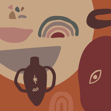 Terracotta Vase Poster Vector Modern Neutral Minimalistic Pottery Print Clipartのイラスト素材