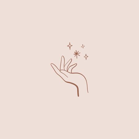 Nature of hand and stars, linear icon of arm. Good for fashion theme, nature care, beauty industry, wedding postcards. Vector illustration.のイラスト素材