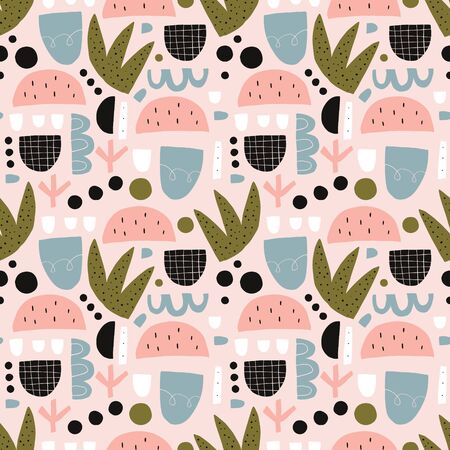 Modern abstract random shapes seamless pattern art. Scandinavian style print. Nordic design for interior and other. Vector EPS clip artのイラスト素材