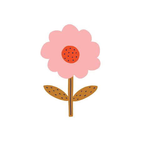 Modern folk boho single isolated flower in Scandinavian style. Floral Slovak plant cutout collage decor element. Swedish folklore drawing, Nordic wildflower concept.のイラスト素材