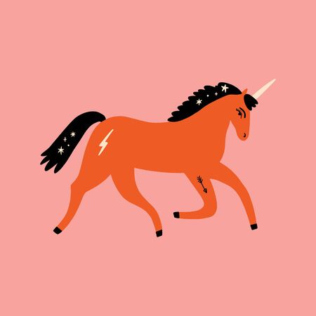 Pop art modern unicorn illustration in vector, funny horseのイラスト素材