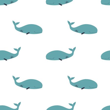 Cute cartoon whales seamless pattern. Vector art, baby illustrationのイラスト素材