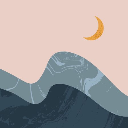 Modern abstract art print. Cosmic minimalistic landscape scene. Isolated elements. Vector illustrationのイラスト素材