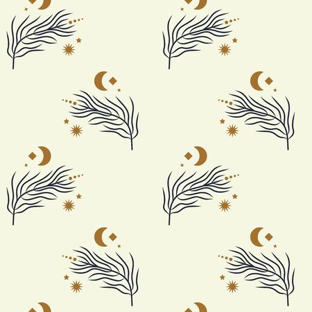 Tiny floral branch and crescent Moon in vector.のイラスト素材