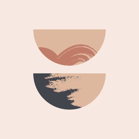 Abstract contemporary art in Scandinavian style. Simple modern shapes. Texture and brush strokes. Artistic print. Vector illustration.のイラスト素材