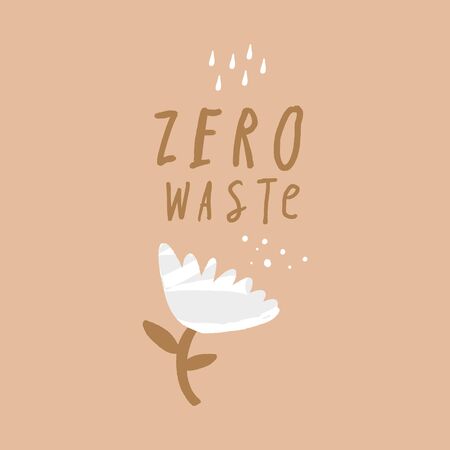 Minimalistic Zero Waste abstract poster. Warm colors. Minimalist flower and text. Illustration in vector.のイラスト素材