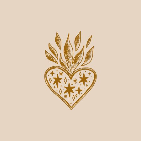 Sacred heart illustration. Trendy vintage love symbol, ornate style element. Spirituality, alchemy, magic. Vector clip art design.のイラスト素材
