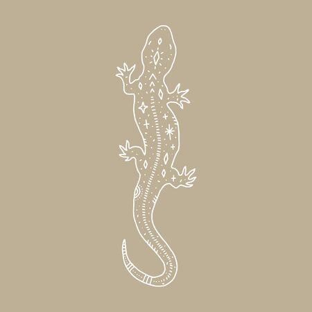 Lizard and space inside, double exposure. Wildlife concept. Boho tattoo art, fantasy ethnic style. Ornate animal. Vector illustration.のイラスト素材
